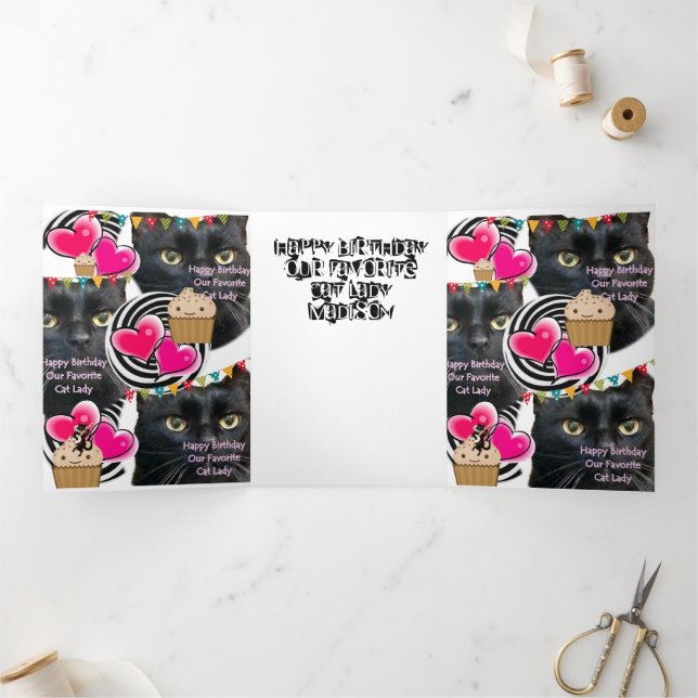 Happy Birthday Cat Lady Card, Katze Lady Dreifach Gefaltete Karte (Innenseite)