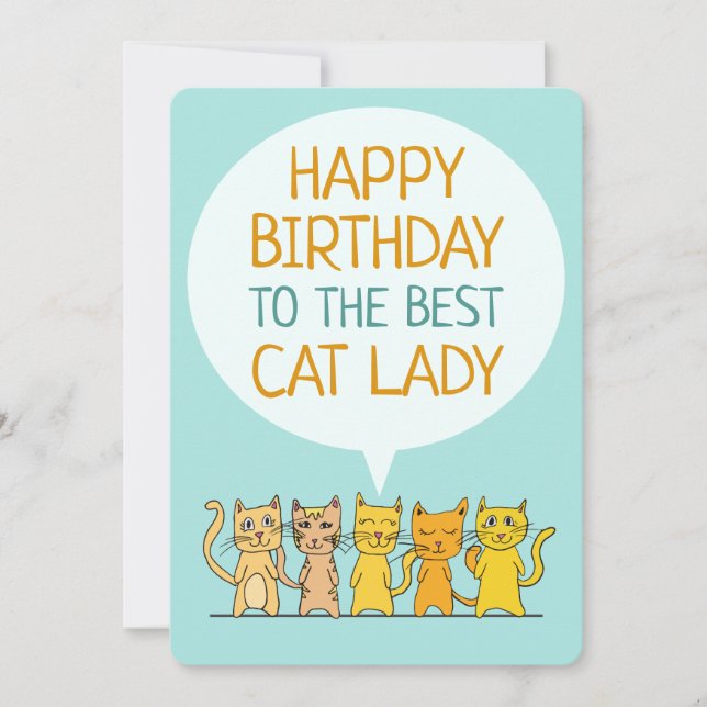 Happy Birthday Cat Lady Flat Card (Vorderseite)