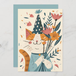 Happy Birthday Cat mit Blume Card Einladung
