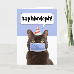 Happy Birthday Cat Reden durch Gesichtsmaske Feiertagskarte