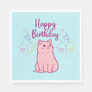 Happy Birthday Cat Serviette