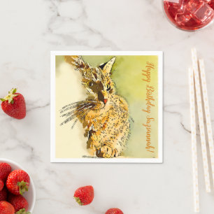 Happy Birthday Cat Watercolor Whiskers Herz Nose Serviette