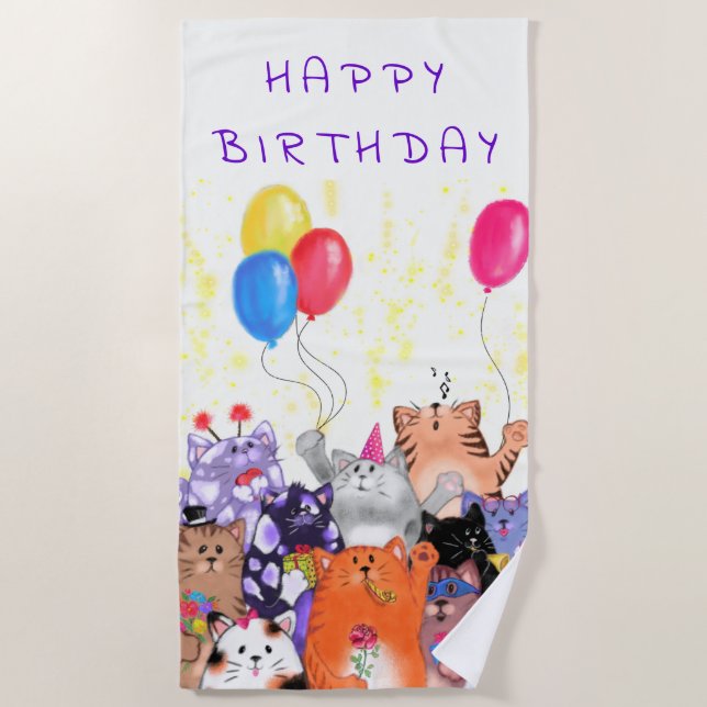Happy Birthday Cats Party Beach Handtuch - Ihr Tex (Vorderseite)