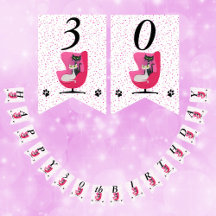 Happy Birthday Cats Rosa Stuhl Mitte Jahrhundert P