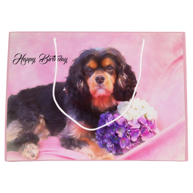 Happy Birthday Cavalier King Charles Spaniel Große Geschenktüte (Vorderseite)