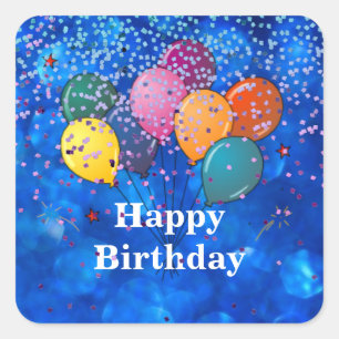 "Happy Birthday", Celebration Confetti Quadratischer Aufkleber