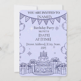 Happy Birthday Celebration Line Art – Tiered Cake Einladung