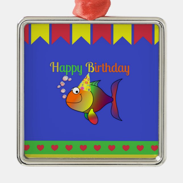 Happy Birthday Celebration Ornament Aus Metall (Vorne)