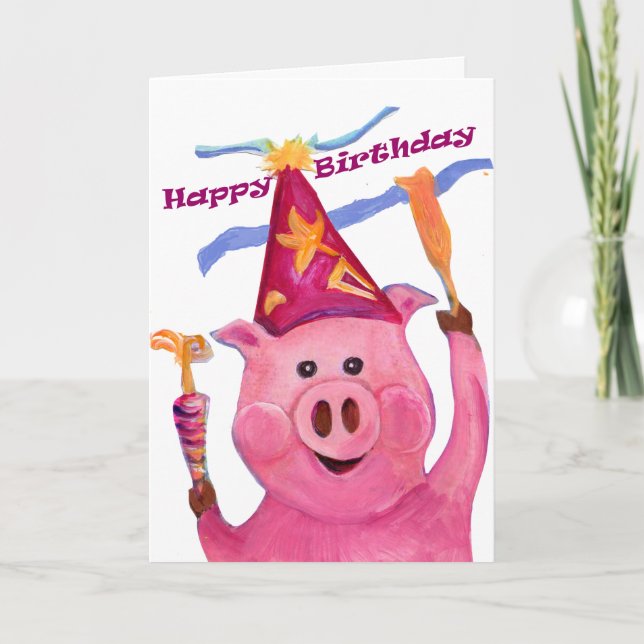 Happy Birthday Celebration Pig Card Karte (Vorderseite)