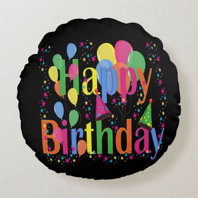 Happy Birthday Celebrations Round Pillow Rundes Kissen (Vorderseite)