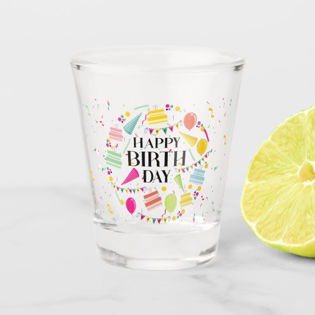 Happy Birthday Celebrations Shot Glass Schnapsglas (Vorderseite)
