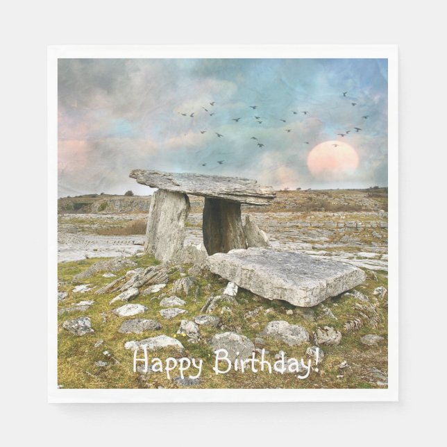 Happy Birthday Celtic Ruins Serviette (Vorderseite)