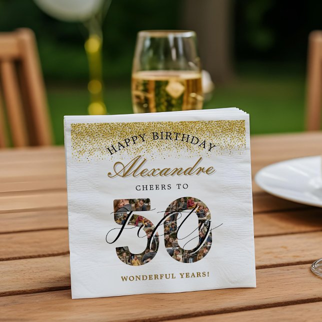 Happy Birthday Cheers To 50 Years Photo Collage Serviette (Happy Birthday Cheers To 50 Years Photo Collage Napkins)
