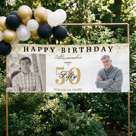 Happy Birthday Cheers To 50 Years Photo Then & Now Banner