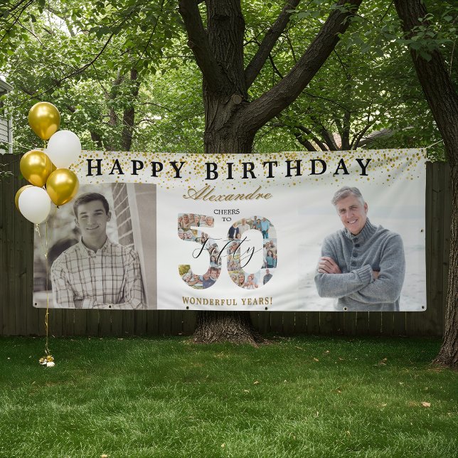 Happy Birthday Cheers To 50 Years Photo Then & Now Banner (Happy Birthday Cheers To 50 Years Photo Then & Now Banner)