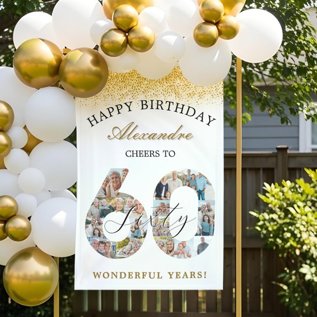 Happy Birthday Cheers To 60 Years Photo Collage Banner (Happy Birthday Cheers To 60 Years Photo Collage Banner)