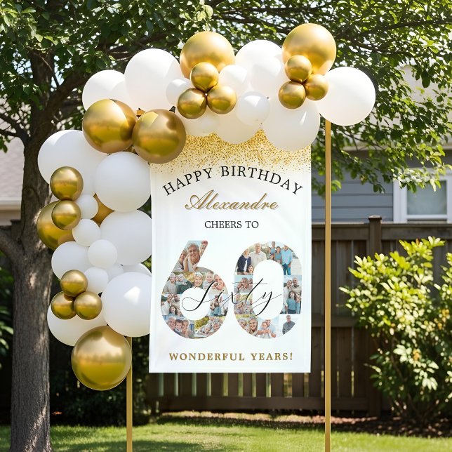Happy Birthday Cheers To 60 Years Photo Collage Banner (Happy Birthday Cheers To 60 Years Photo Collage Banner)