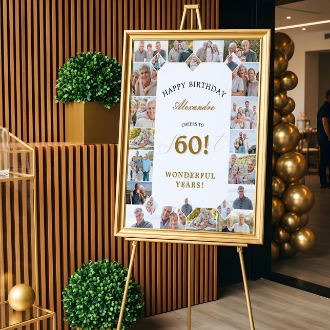 Happy Birthday Cheers To 60 Years Photo Collage Poster (Happy Birthday Cheers To 60 Years Photo Collage Poster)