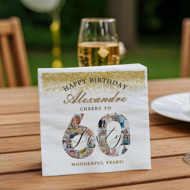 Happy Birthday Cheers To 60 Years Photo Collage Serviette (Happy Birthday Cheers To 60 Years Photo Collage Napkins)