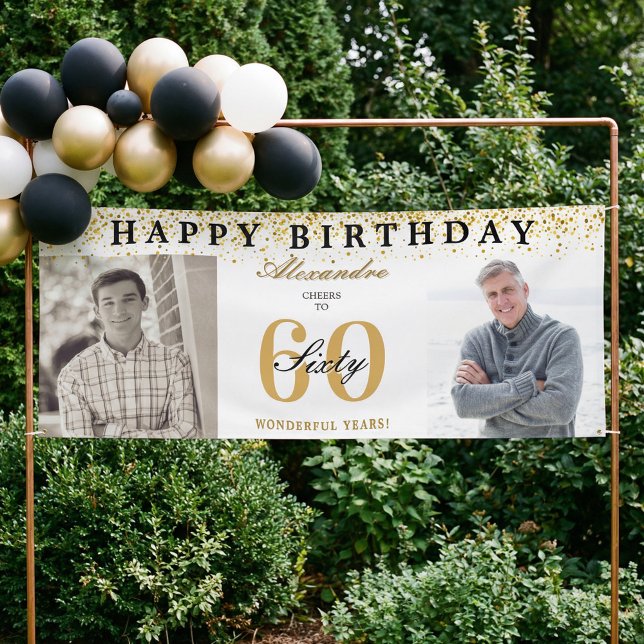 Happy Birthday Cheers To 60 Years Photo Then & Now Banner (Happy Birthday Cheers To 60 Years Photo Then & Now Banner)