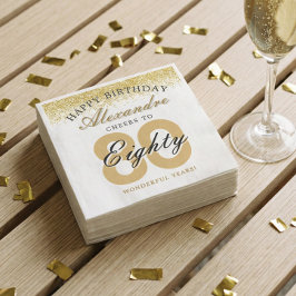 Happy Birthday Cheers To 80 Years Celebration Serviette