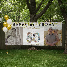Happy Birthday Cheers To 80 Years Photo Then & Now Banner