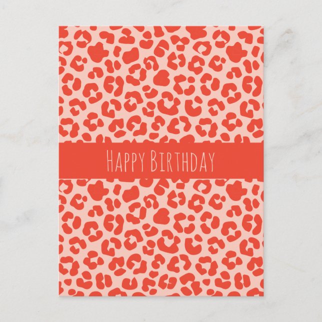 Happy Birthday Cheetah Print Pattern Red Postcard Postkarte (Vorderseite)