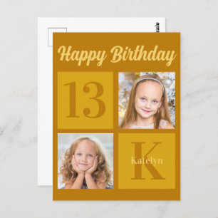 Happy Birthday Chic Gold 2 Foto Personalisiert Postkarte