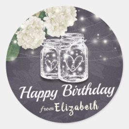 Happy Birthday Chic Mason Jar Blume String Light Runder Aufkleber