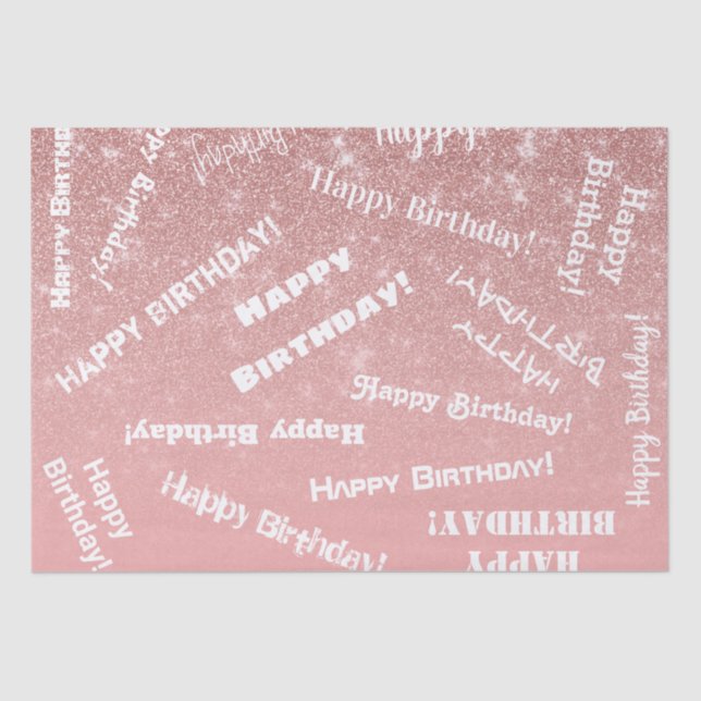 Happy Birthday Chic Rose Gold Glitzer Pink Seidenpapier (Vorderseite)