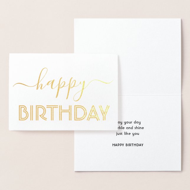 Happy Birthday Chic Script Minimal Glam Gold Real Folienkarte (Anzeige)