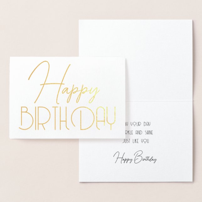 Happy Birthday Chic Script Minimal Glam Silver Folienkarte (Anzeige)