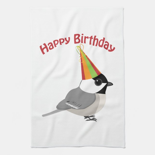 Happy Birthday Chickadee Geschirrtuch (Vertikal)