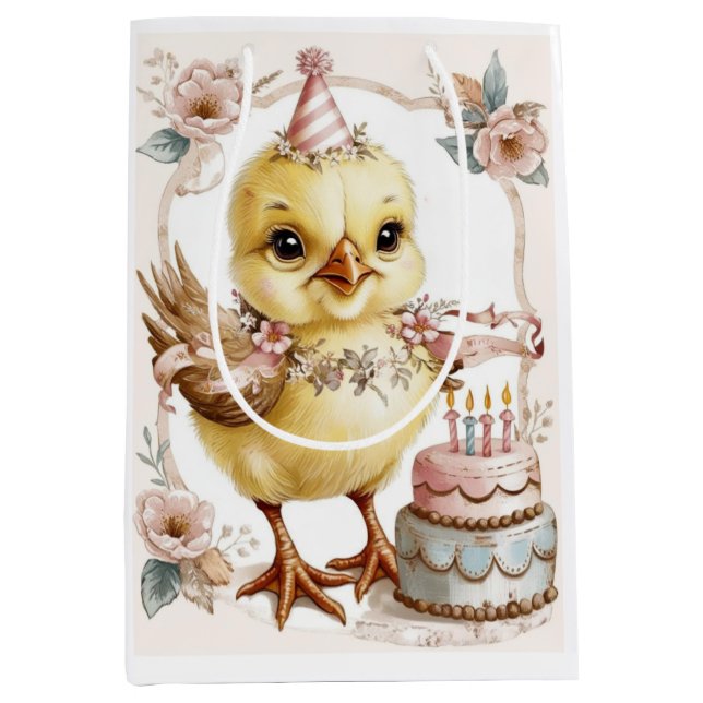 Happy Birthday Chickadegeschenk Tasche Mittlere Geschenktüte (Vorderseite)