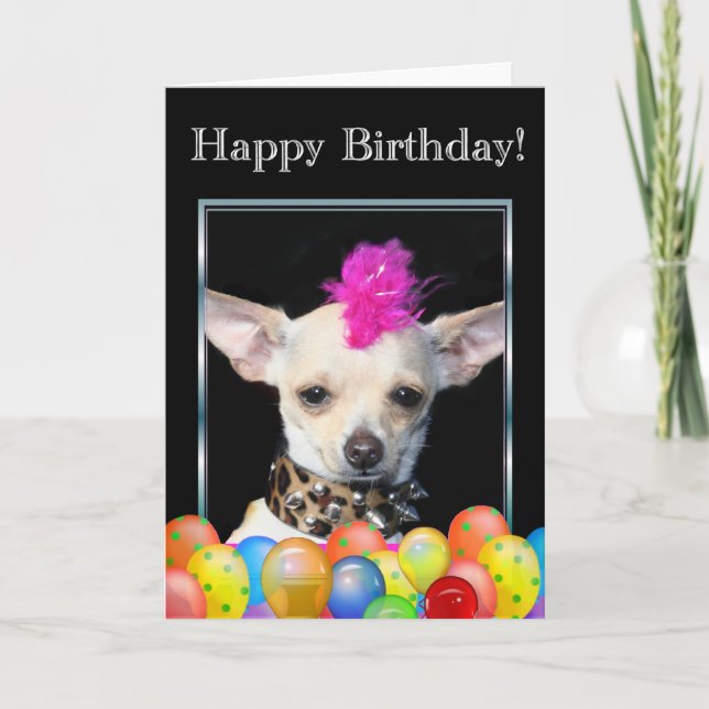 Happy Birthday Chihuahua Punk Grußkarte Karte (Vorderseite)