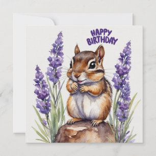 Happy Birthday Chipmunk mit Lavender Blume Karte