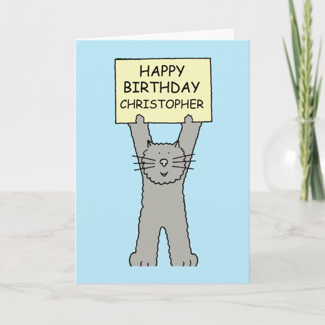 Happy Birthday Christopher Cartoon Cat Karte (Vorderseite)