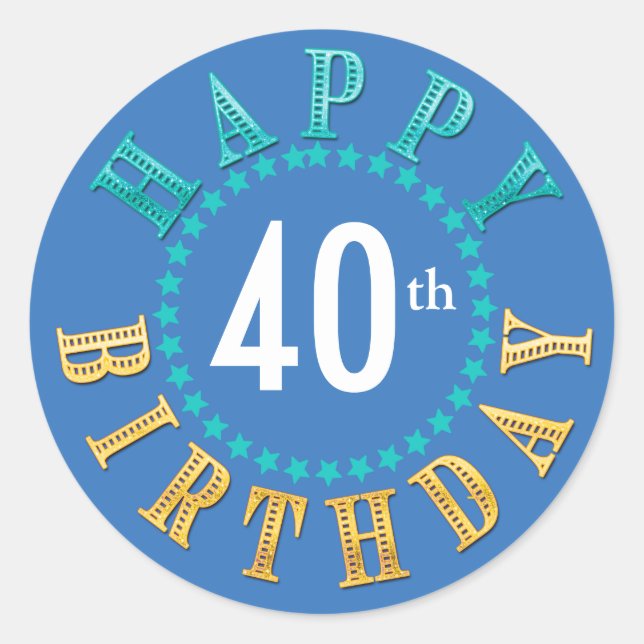 Happy Birthday Circle of Stars Blue ID527 Runder Aufkleber (Vorderseite)