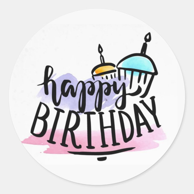 Happy Birthday Classic Round Sticker (Vorderseite)
