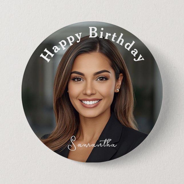 Happy Birthday Classic Simple Custom Cute Photo Button (Vorderseite)