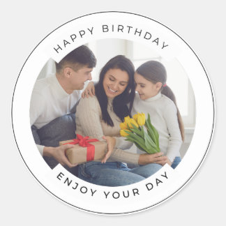 Happy Birthday | Classic Simple Custom Foto Runder Aufkleber