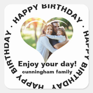 Happy Birthday Classic Simple Family Foto Classic Quadratischer Aufkleber