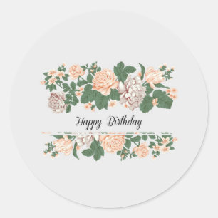 Happy Birthday   Classic Simple Floral Modern Runder Aufkleber