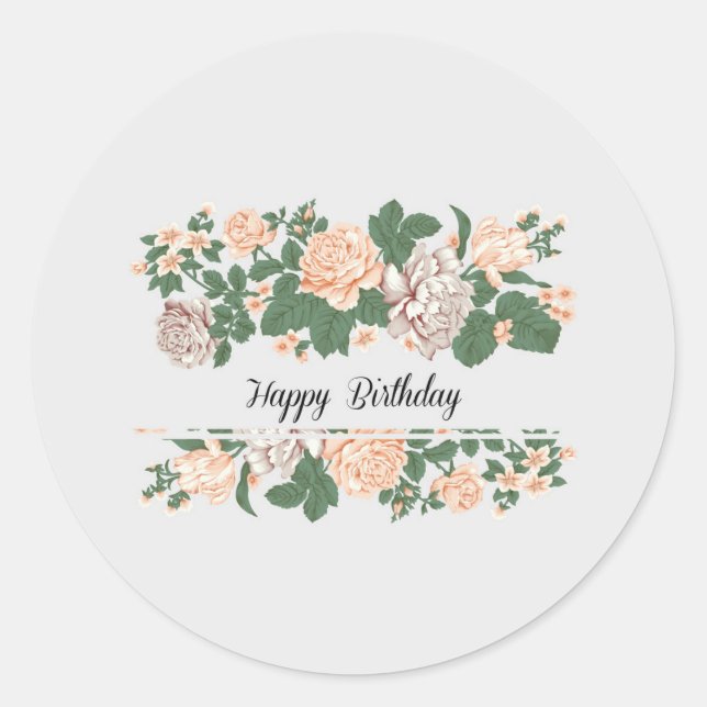 Happy Birthday | Classic Simple Floral Modern Runder Aufkleber (Vorderseite)