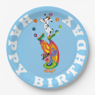 Happy Birthday Clown und Hundejongleur Pappteller