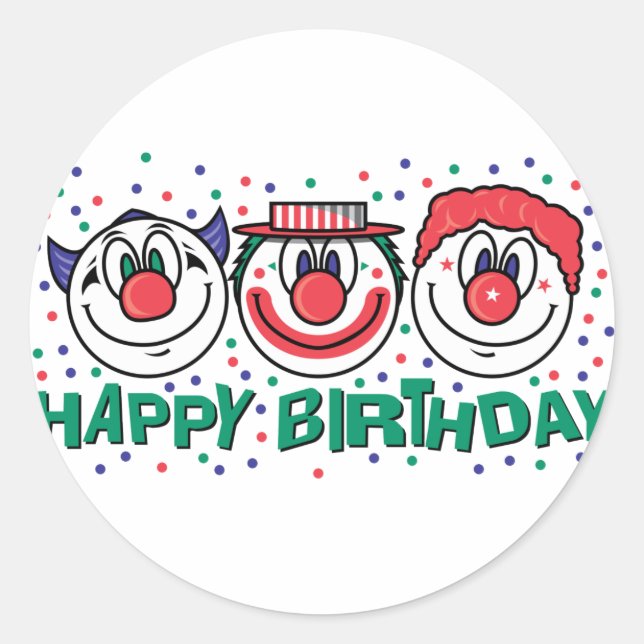 Happy Birthday Clowns Runder Aufkleber (Vorderseite)