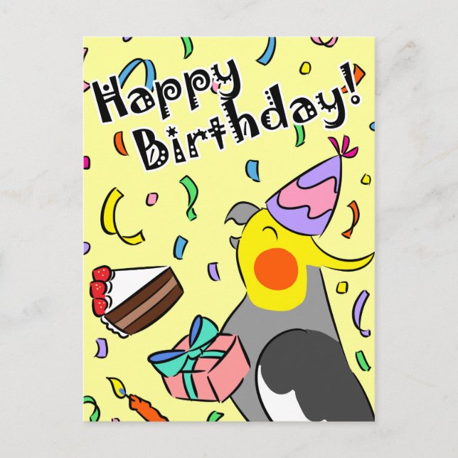 Happy Birthday Cockatiel Postkarte (Vorderseite)