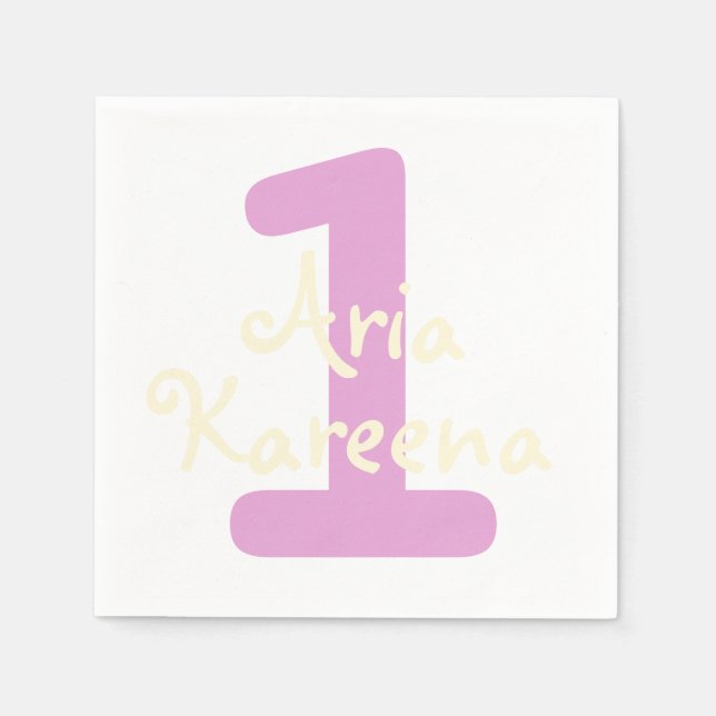 Happy Birthday Cocktail Napkin Beige Pink Serviette (Vorderseite)