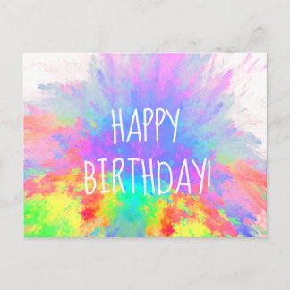 Happy Birthday Color Burst Rainbow Abstrakt Postkarte