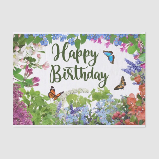 Happy Birthday Colorful Blume Botanischer Garten Seidenpapier (Vorderseite)